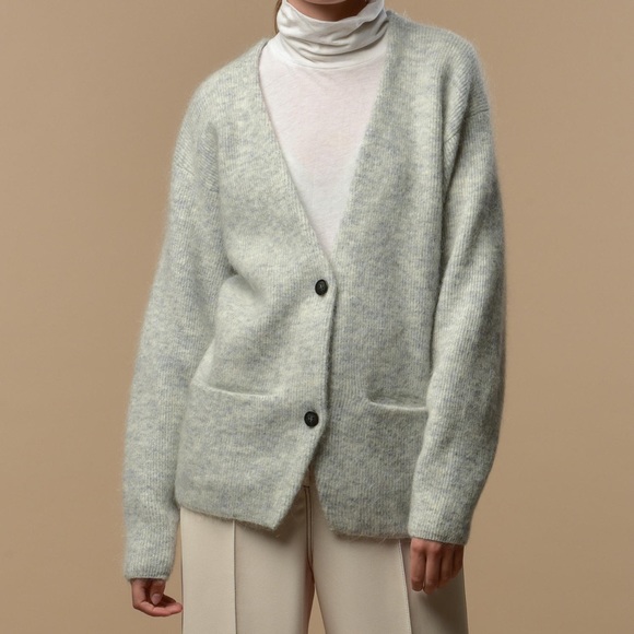 Pure Cashmere NYC Sweaters - Pure Cashmere NYC Light Grey Cardigan Mohair Curved Sleeve | Size M/L